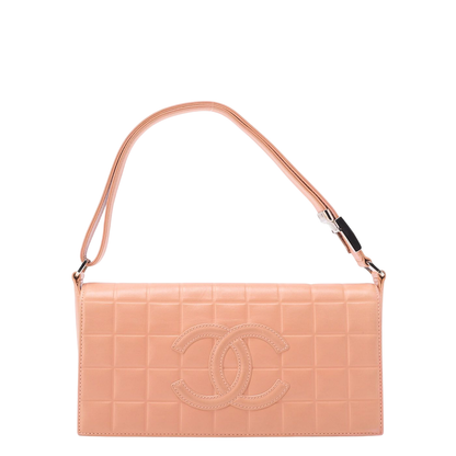 Chanel One Shoulder Bag Choco Bar Coco Mark Lambskin Salmon Pink With Silver