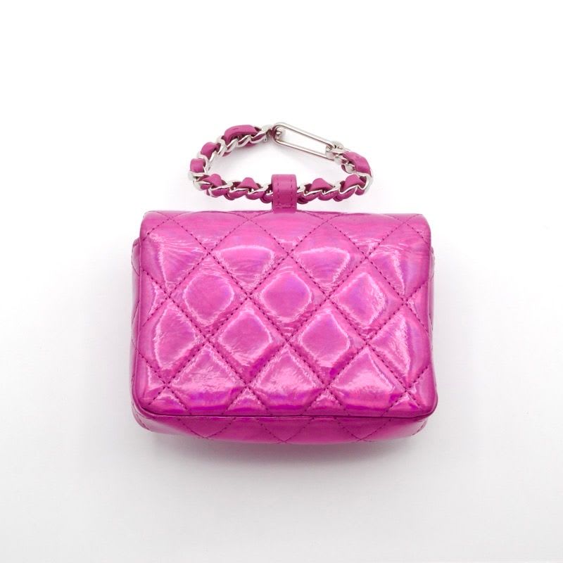 Chanel Chanel Charm Metallic Pink Silver Quilted Pouch With Hook Ears Gift