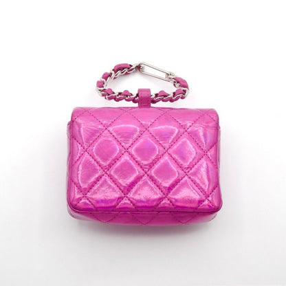 Chanel Chanel Charm Metallic Pink Silver Quilted Pouch With Hook Ears Gift