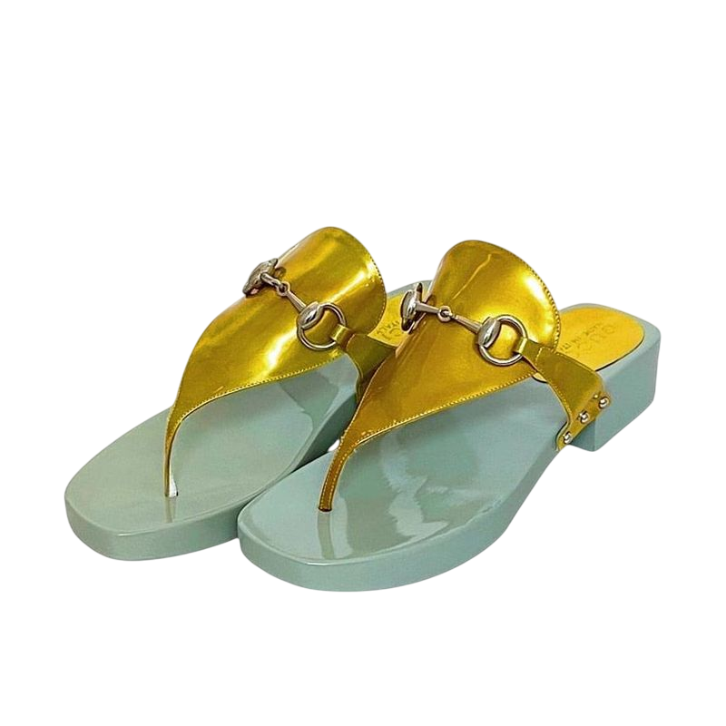 Gucci Sandals Gold Light Blue Horsebit 106 3011 Excellent Condition