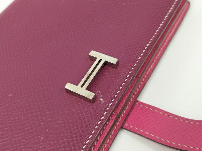 Hermes Bearn Souffle Foldable Long Wallet Leather Purple Silver Hardware □P