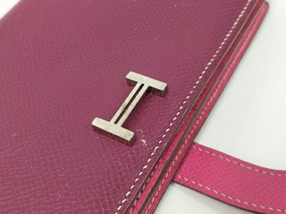 Hermes Bearn Souffle Foldable Long Wallet Leather Purple Silver Hardware □P