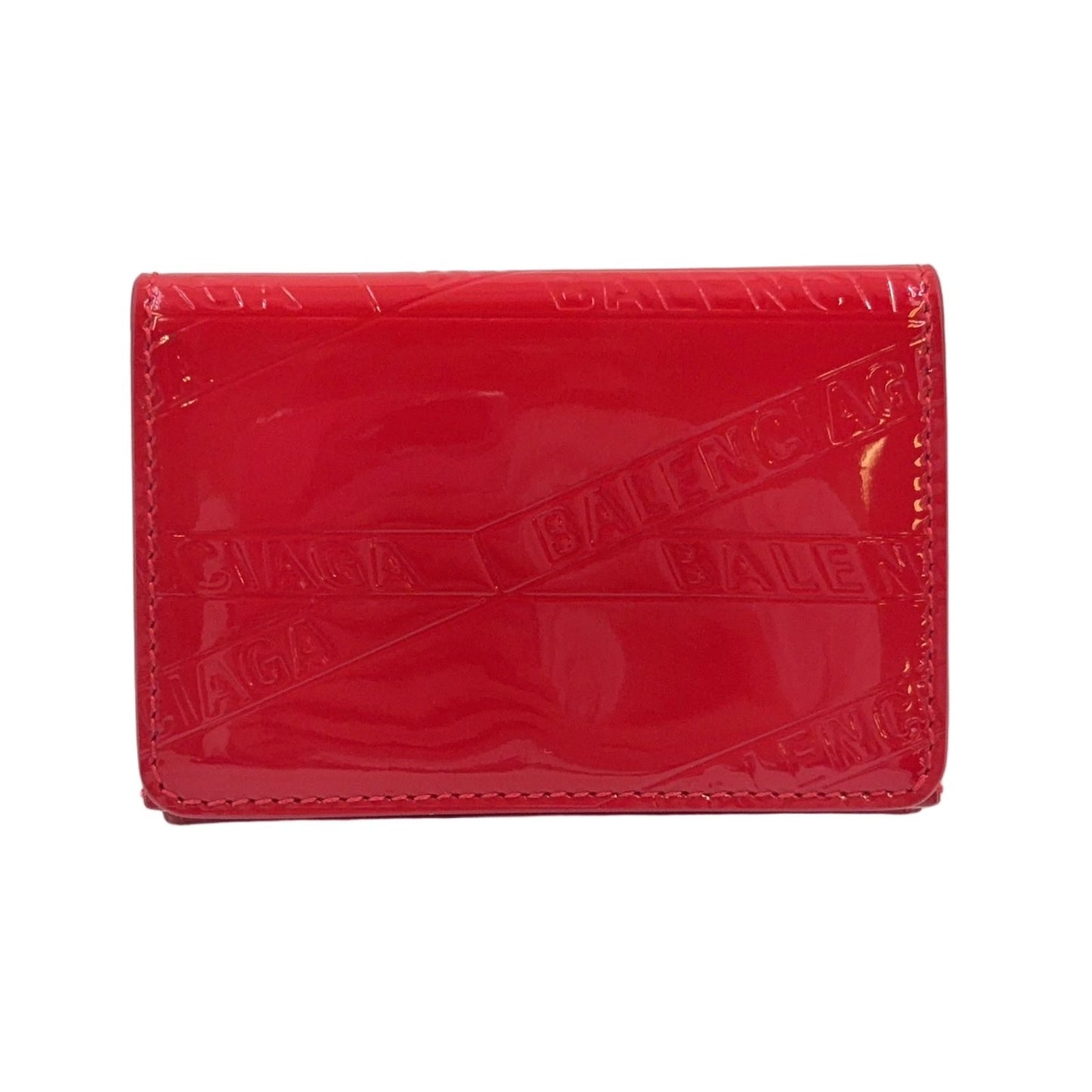 Balenciaga Trifold Patent Leather Enamel Red Wallet Silver