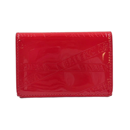 Balenciaga Trifold Patent Leather Enamel Red Wallet Silver