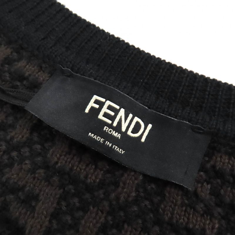 Fendi 2022 Fzx034 Cashmere Blend FF Logo Zucca Pattern Monogram Crewneck Long