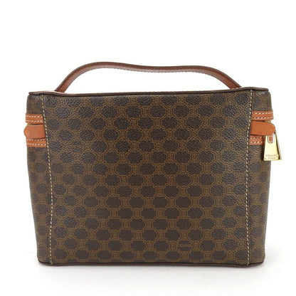 Celine Handbag Macadam PVC Leather Brown Gold Hardware Vanity Bag Pouch Ladies
