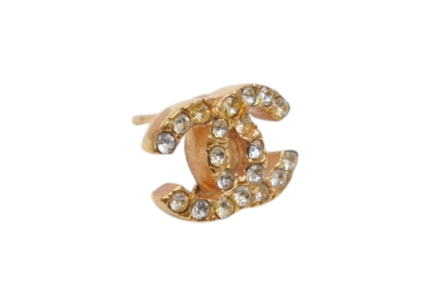 Chanel CC Logo Earrings 01 Rhinestone Metal Gold Clear — view 3