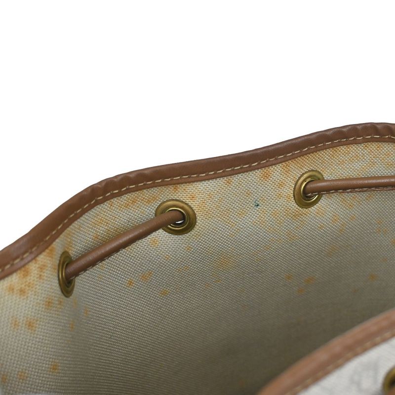 Christian DIOR Shoulder Bag Macadam Drawstring White Brown Leather Vintage