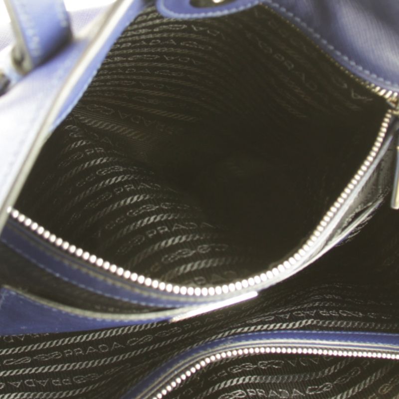 Prada Saffiano Triangle Logo Shoulder High Brand Tote Bag Leather Navy