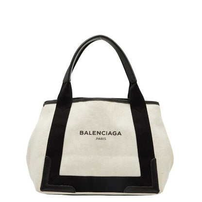 Balenciaga Navy Cabas Small 339933 Beige Black Canvas Leather Women's Balenciaga
