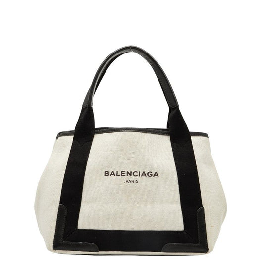 Balenciaga Navy Cabas Small 339933 Beige Black Canvas Leather Women's Balenciaga