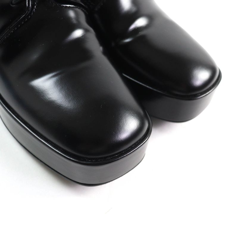 Prada Back Logo Platform Lace Up Leather Shoes Black 35.5 With Box And Storage