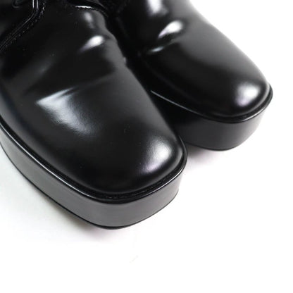Prada Back Logo Platform Lace Up Leather Shoes Black 35.5 With Box And Storage