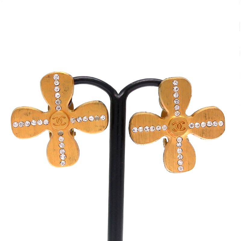 Chanel Camellia Wood and Crystal Earrings