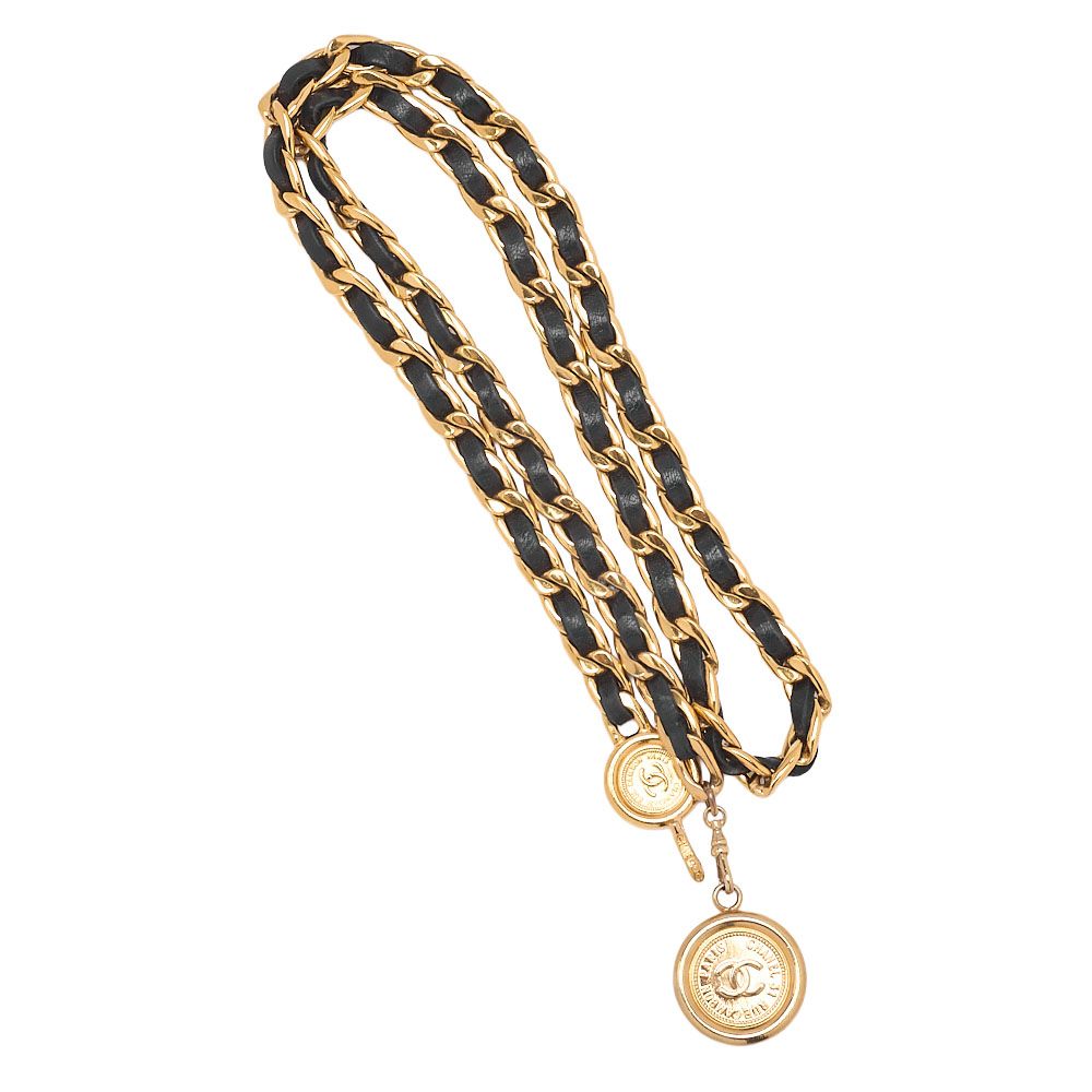 Chanel Coco Mark Chain Belt GP X Leather Black X Gold (gold Plated) Earring