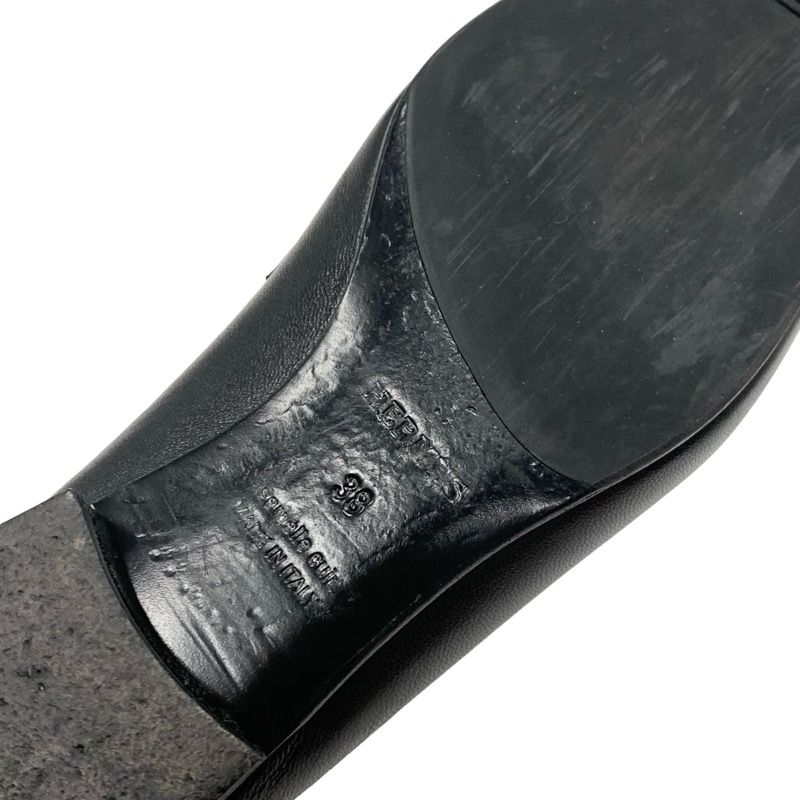 Hermes Paris Loafers Shoes Leather Black Silver Moccasins Flat Shoes Hhardware