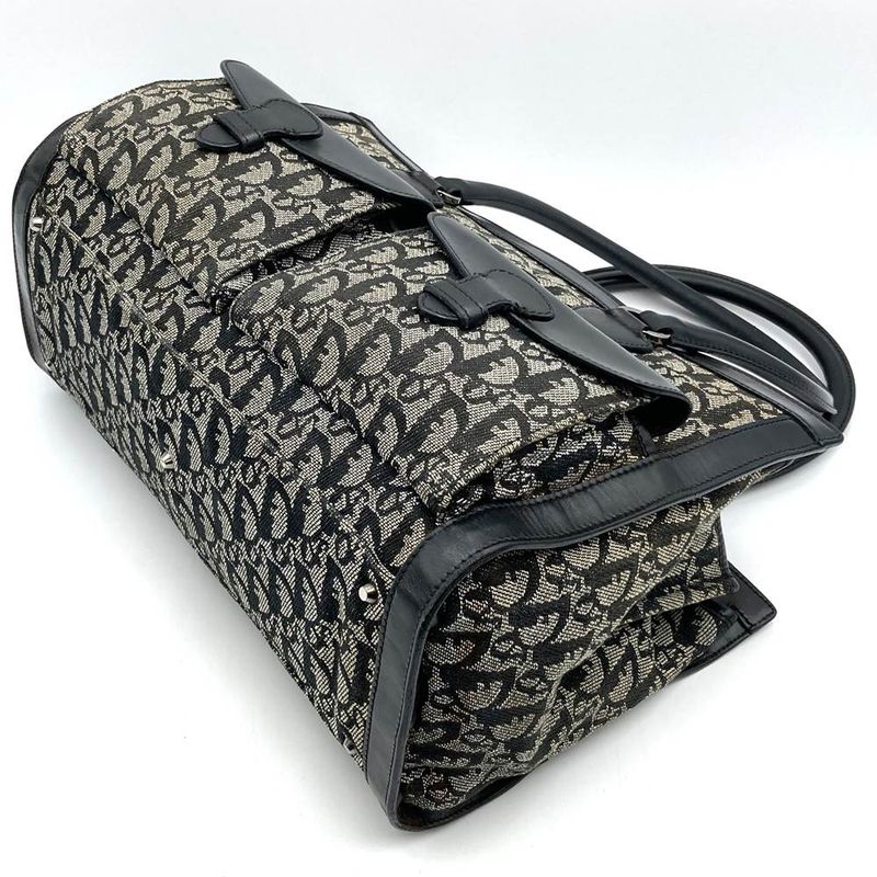 DIOR Handbag Tote Bag Trotter Canvas Leather Black Women's