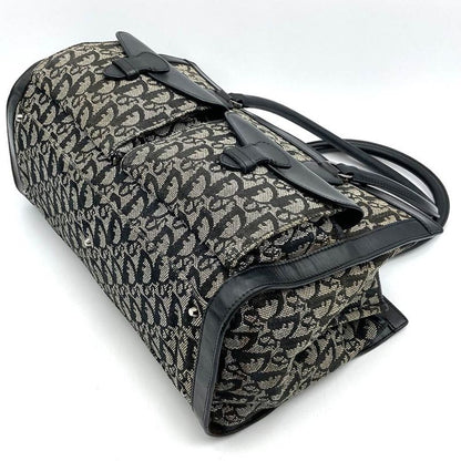 DIOR Handbag Tote Bag Trotter Canvas Leather Black Women's