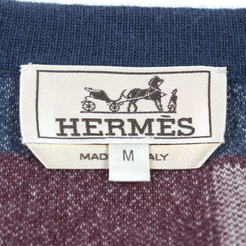 Hermes 100% Cashmere Crewneck Sweater Knit Multicolor Striped Pattern M Made In