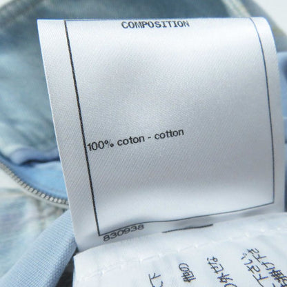 CHANEL P58766 Cotton Striped Hem Cut Off Denim Skirt Light Blue 34 Made In