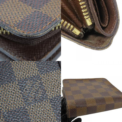 Louis Vuitton Bifold Wallet Compact Zip N61668 Damier Ebène Brown Gold Hardware