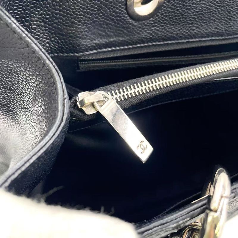Chanel GST Tote Bag Matelasse 13th Caviar Skin Black Shoulder Bag Silver