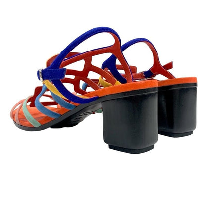 Hermes Sandals Shoes Suede Multicolor Square