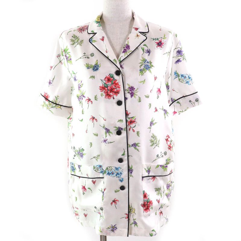 Christian DIOR 23AW 241v29a6845 100% Silk Floral Pattern Logo Button Short