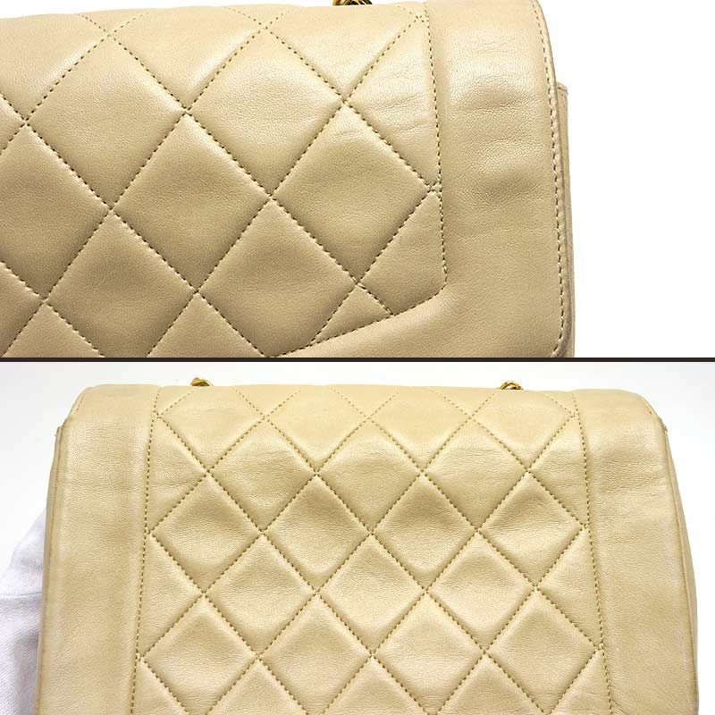 Chanel Matelasse Chain Shoulder Bag Diana Flap 22 Beige