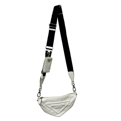 Prada Shoulder Bag Leather Triangle 1bh190 White