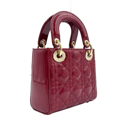 Dior Mini Lady 2-Way Shoulder Enamel Leather Red Handbag Gold — view 2