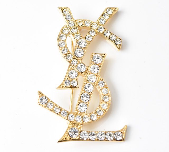 Saint Laurent Pin Brooch Pin Badge Monogram YSL Logo Gold