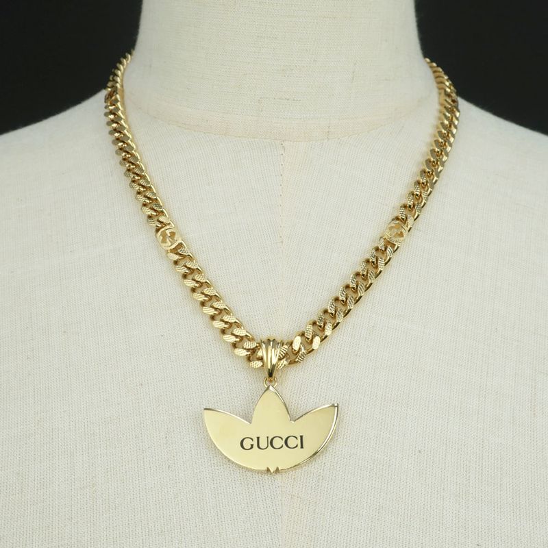 Gucci Adidas Collaboration Necklace Trefoil Golmette Chain Gold Black