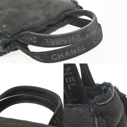 Chanel Handbag Logo Fur Bag Black Leather 34ka824