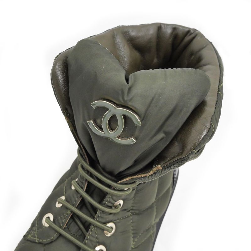 Chanel Coco Mark Nylon Leather Shorts Khaki X Black G45125 36 1 2