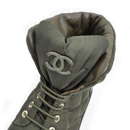 Chanel Coco Mark Nylon Leather Shorts Khaki X Black G45125 36 1 2
