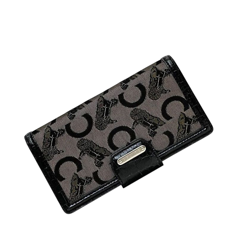 Celine Bifold Long Wallet Black Beige Carriage Pattern C Wallet Excellent