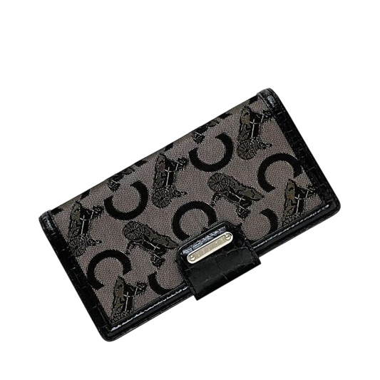 Celine Bifold Long Wallet Black Beige Carriage Pattern C Wallet Excellent