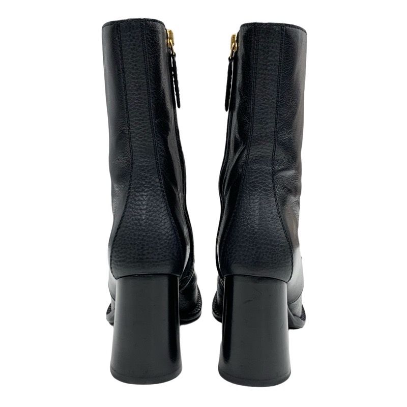 Gucci Boots Short Boots Shoes Leather Black Gold Chain Belt