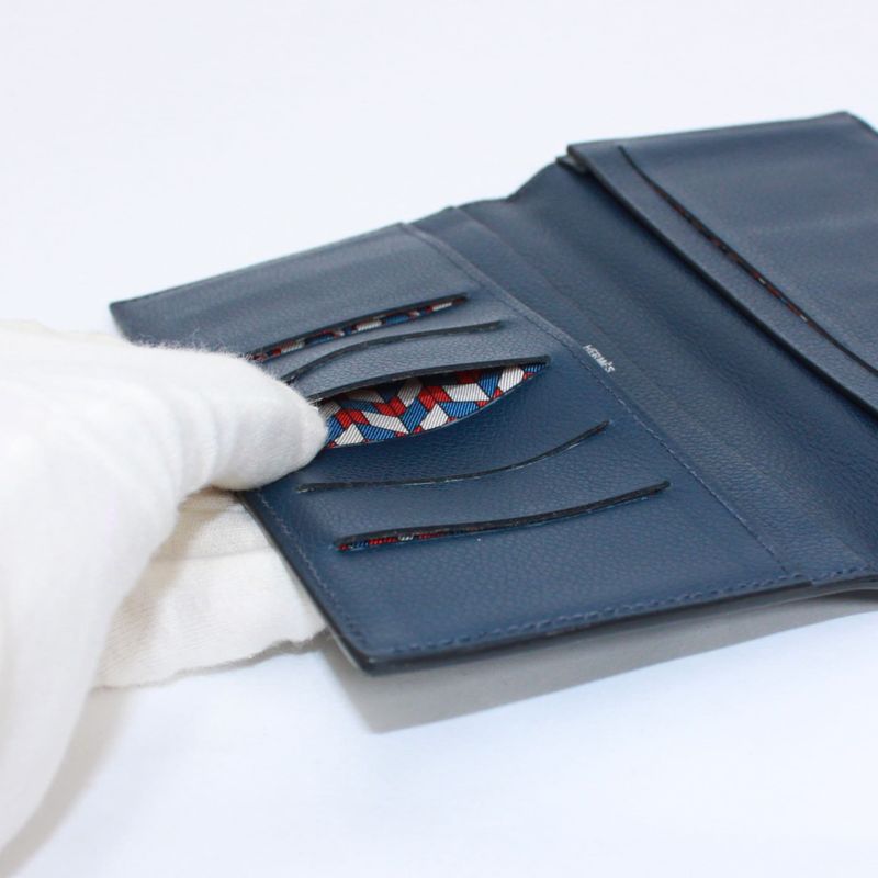 Hermes Long Wallet Evercolor Leather Navy Wallet