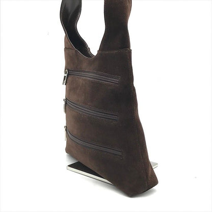 Gucci Suede Triple Zipper Vintage Shoulder Bag Brown