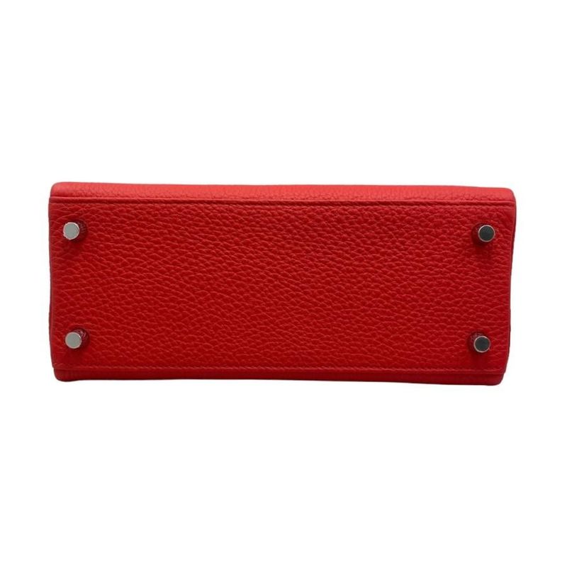 Hermes Handbag Shoulder Bag Kelly 25 D Engraved Rouge Red Silver Hardware