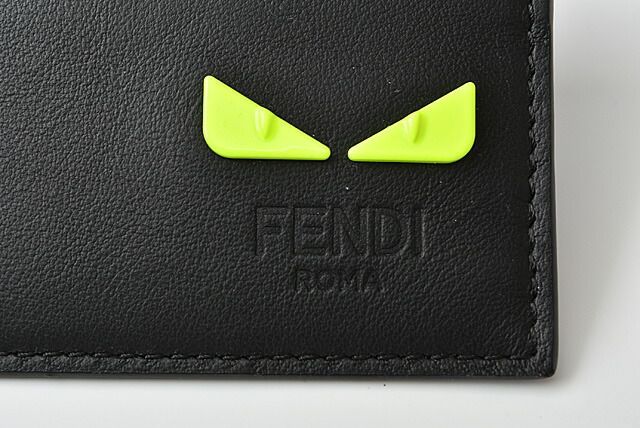 Fendi Card Case Business Card Holder Fendi Leather I SEE YOU Black Fluo Yellow