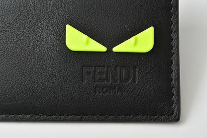 Fendi Card Case Business Card Holder Fendi Leather I SEE YOU Black Fluo Yellow