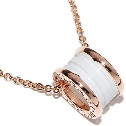 Bulgari Pendant Necklace 18K Pink Gold White Ceramic Bzero1 Pendant Necklace