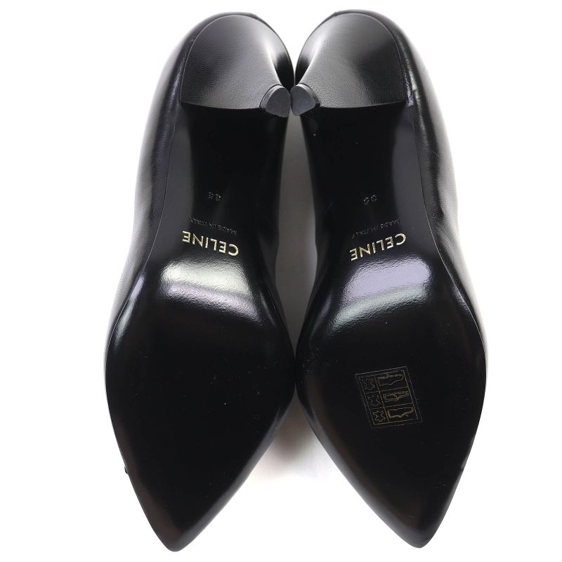 Celine 790810 Metal Toe Leather Pumps Black Silver 35 Storage With Bag Made In