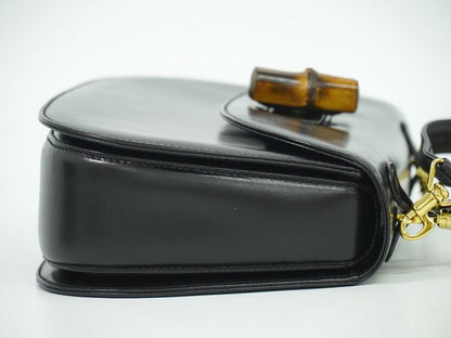 Authentic Gucci Bamboo 2WAY Shoulder Bag Handbag Pochette Leather Black Bamboo