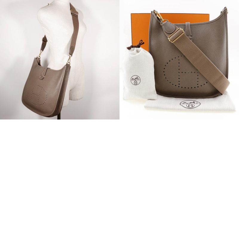 Hermes Evelyn 3PM Taurillon Clemence Etoupe Gold Hardware D Ladies Shoulder Bag