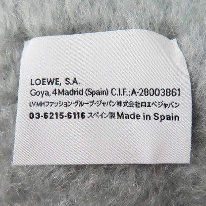 LOEWE Mohair Wool Anagram Leather Patch Fringed Scarf Light Gray Made In Spain