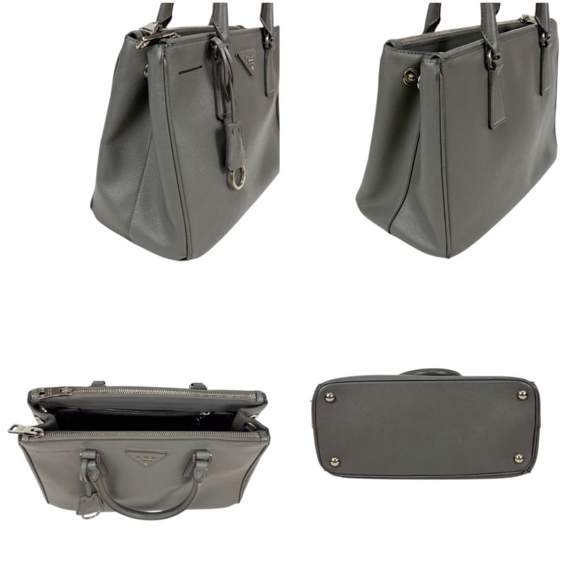 Prada Galleria 2WAY Mini Tote Shoulder Bag Saffiano Leather Light Gray
